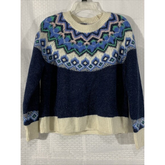 Old Navy Fair Isle Ski Sweater Womens XL NWOT Blue Wool Blend - Picture 1 of 7